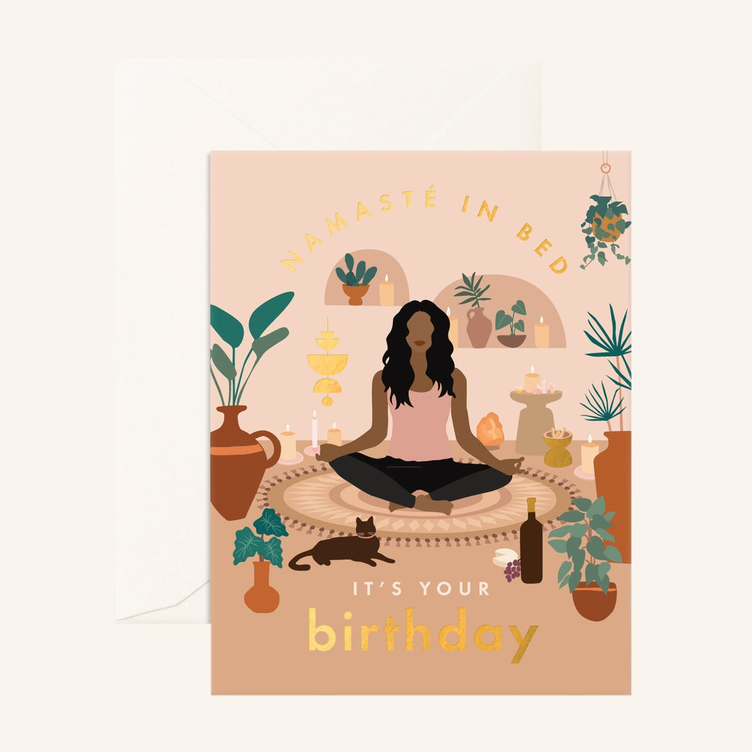 Namasté in Bed It's Your Birthday card by Fox & Fallow