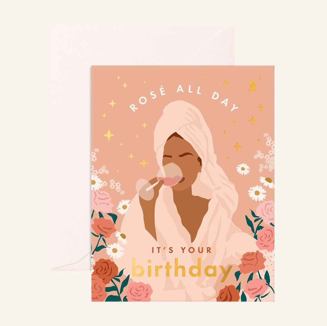 Rosé All Day It's Your Birthday card by Fox & Fallow