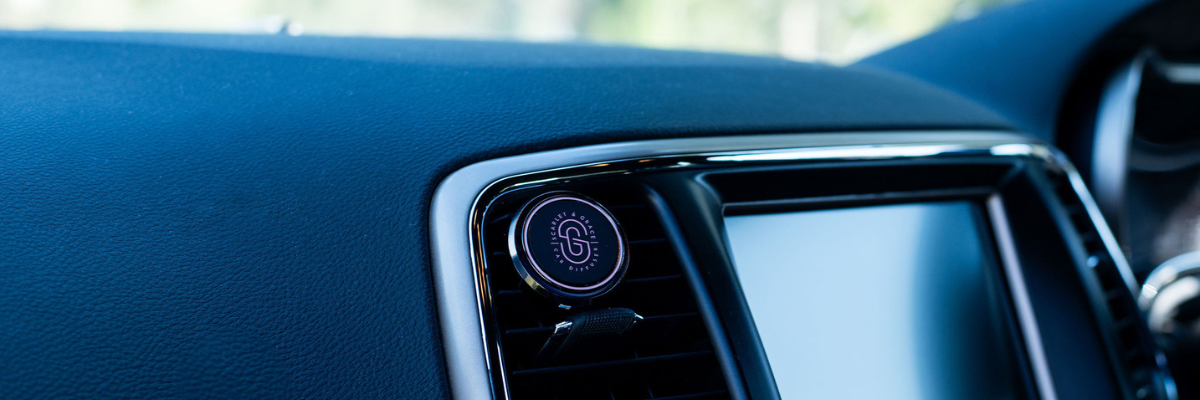 Ecoya car diffuser clipped on to the car air vent