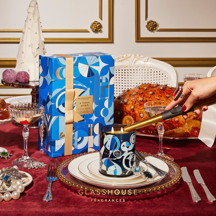 A Tahaa Affair Candle & Lighter Christmas Gift Set | Glasshouse Fragrances