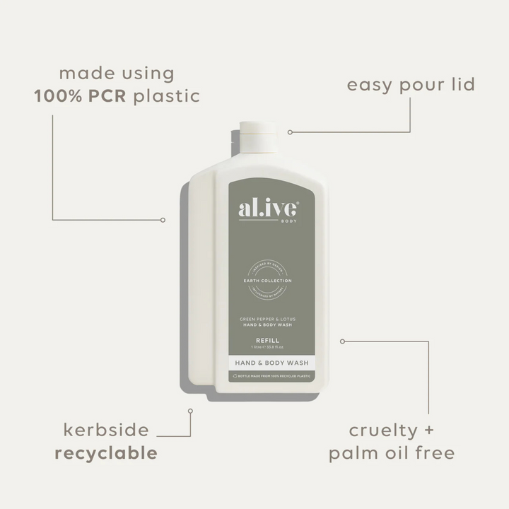 1L Wash Refill - Green Pepper & Lotus | al.ive body