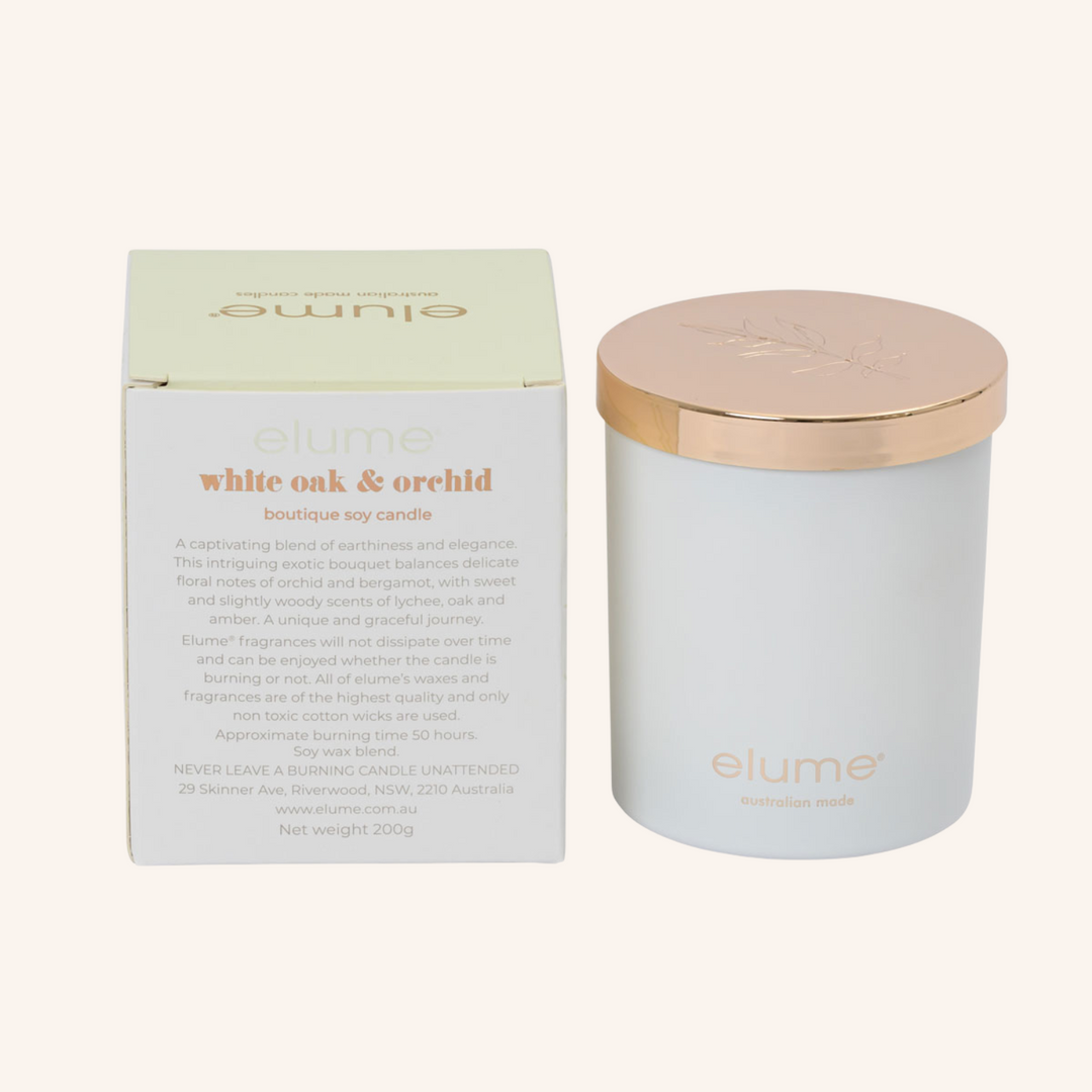 Boutique Soy Candle - White Oak & Orchid| Elume