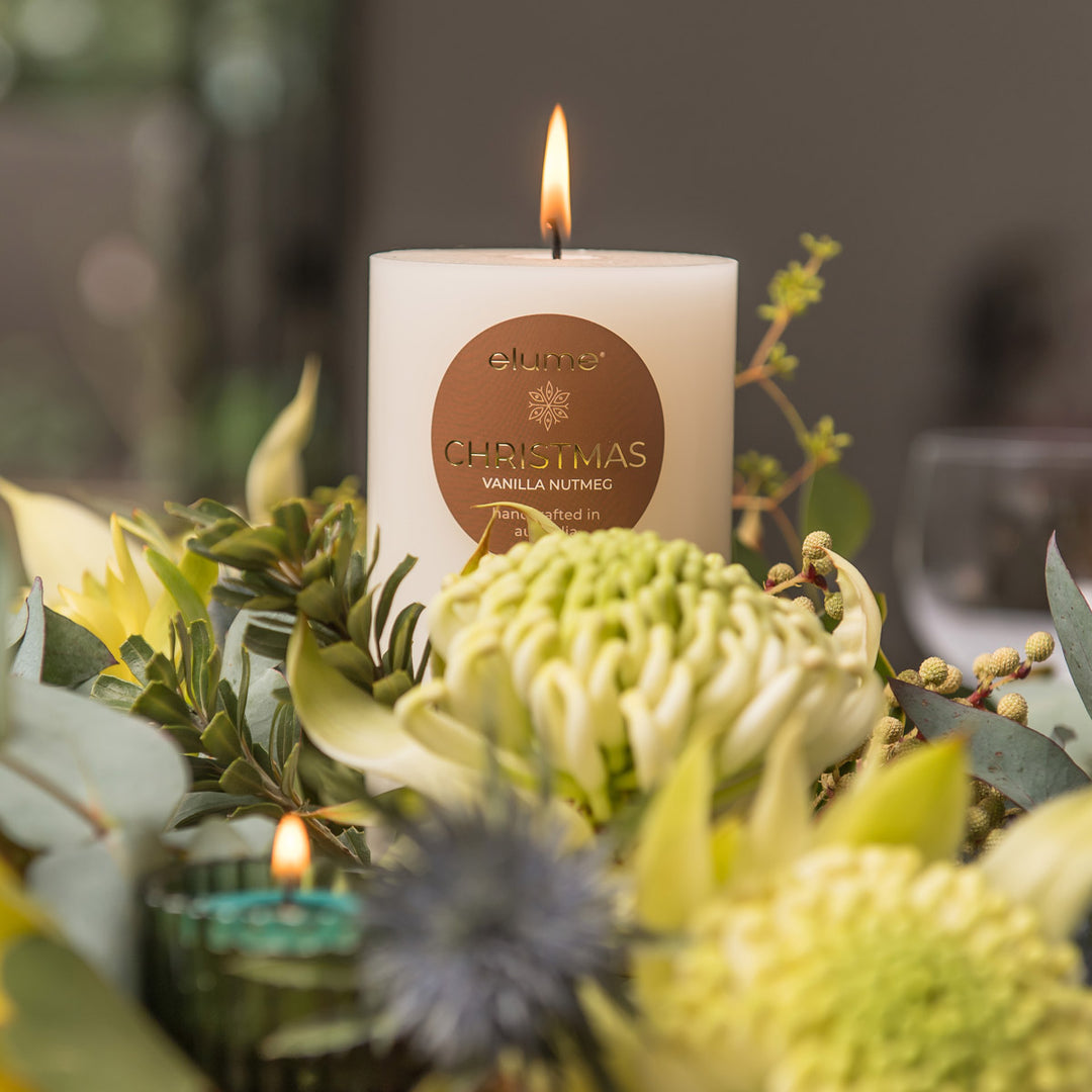 Christmas Vanilla Nutmeg 4x4 Pillar Candle| Elume