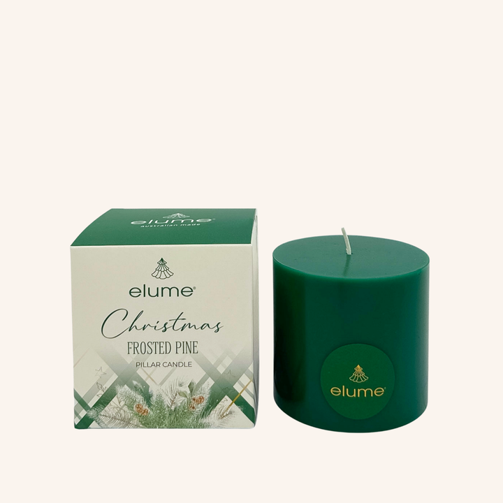 elume Frosted Pine 3x3 Green Pillar Candle