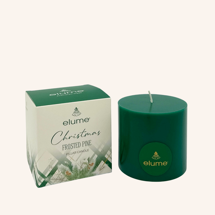 elume Frosted Pine 3x3 Green Pillar Candle