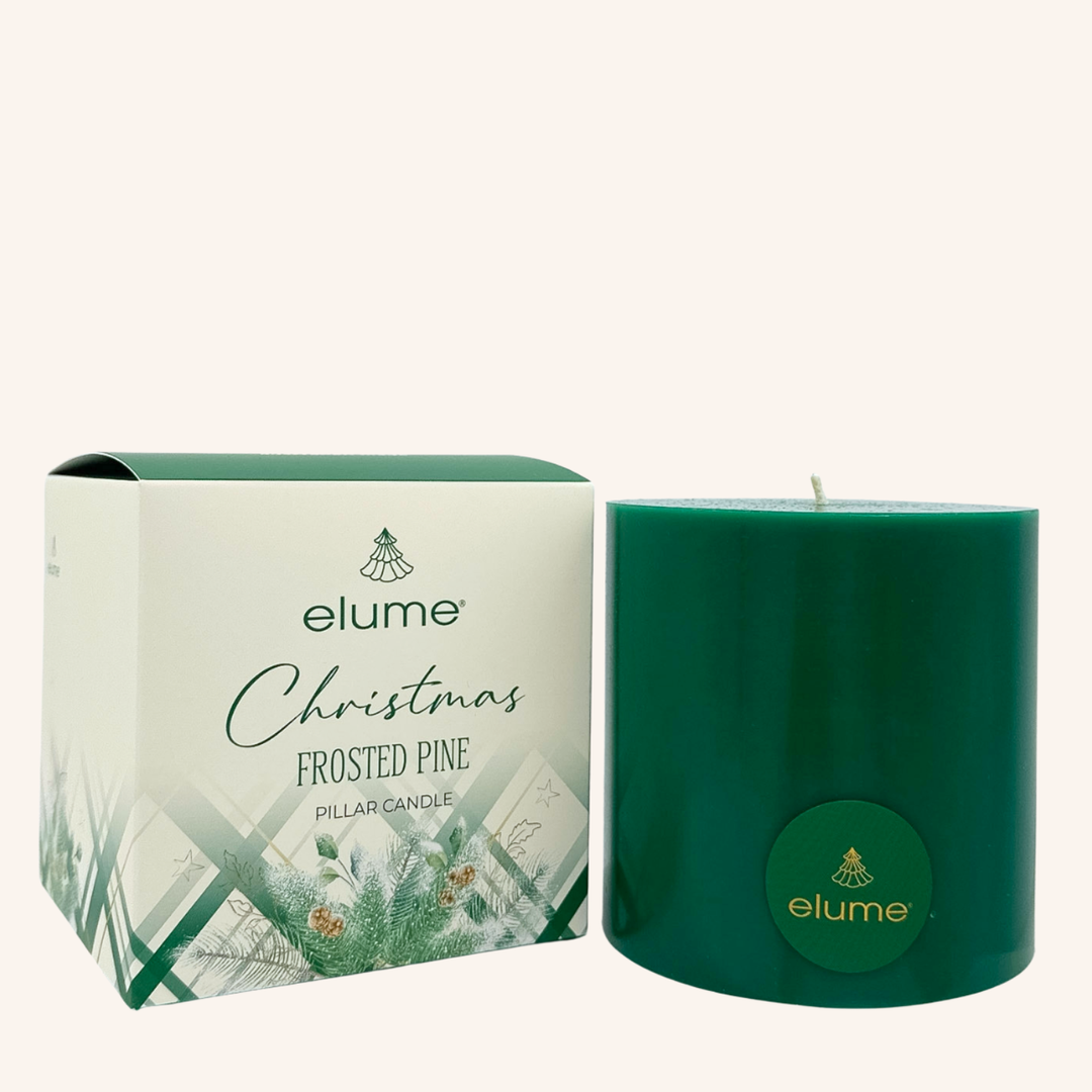 elume Frosted Pine 4x4 Green Pillar Candle