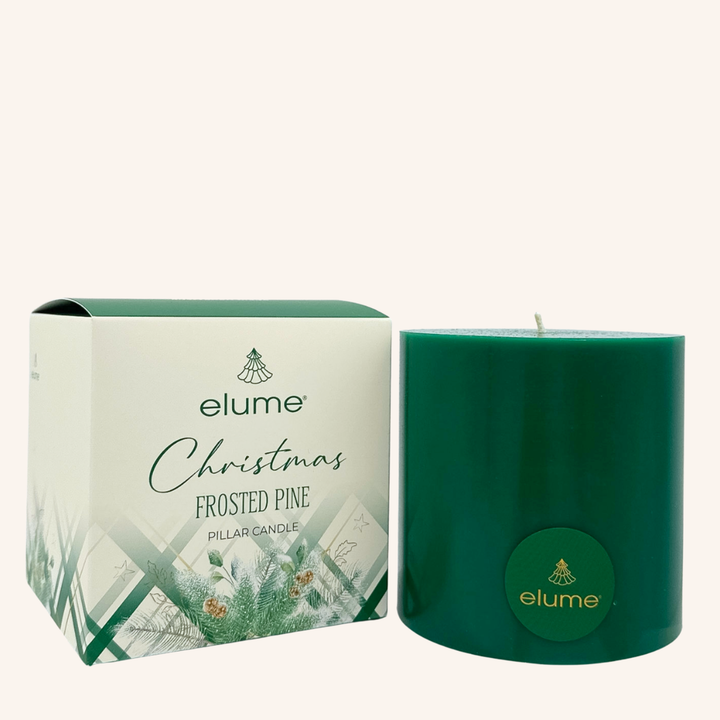 elume Frosted Pine 4x4 Green Pillar Candle