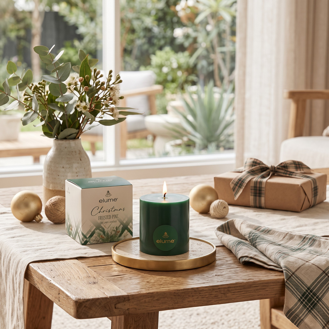 elume Frosted Pine 3x3 Green Pillar Candle