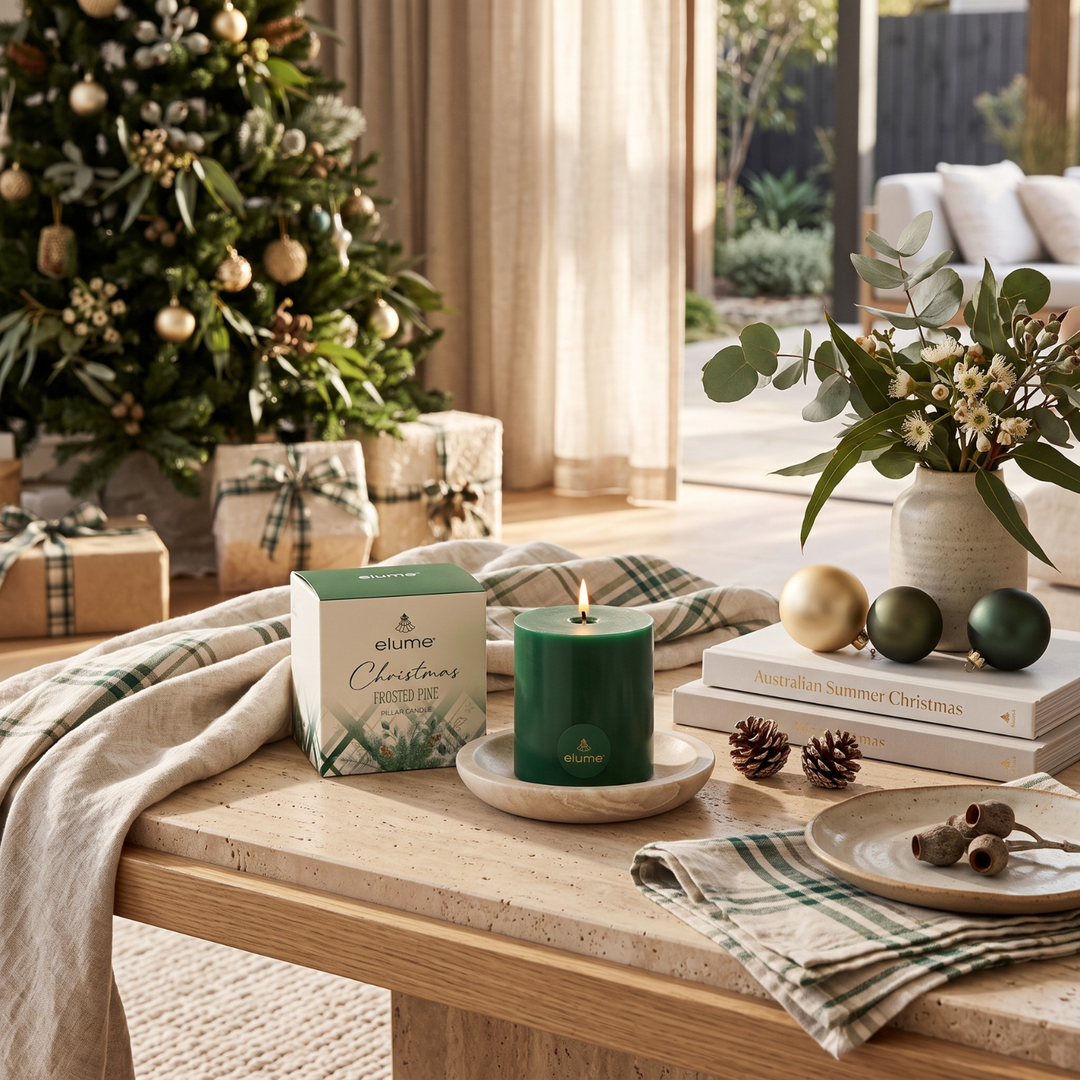elume Frosted Pine 3x3 Green Pillar Candle