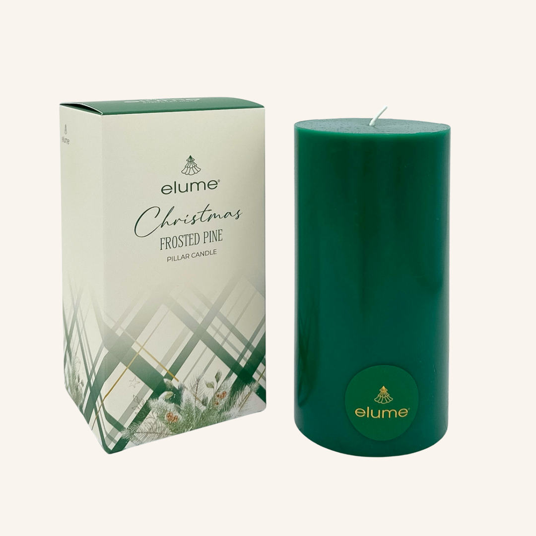 elume Frosted Pine 3x6 Green Pillar Candle