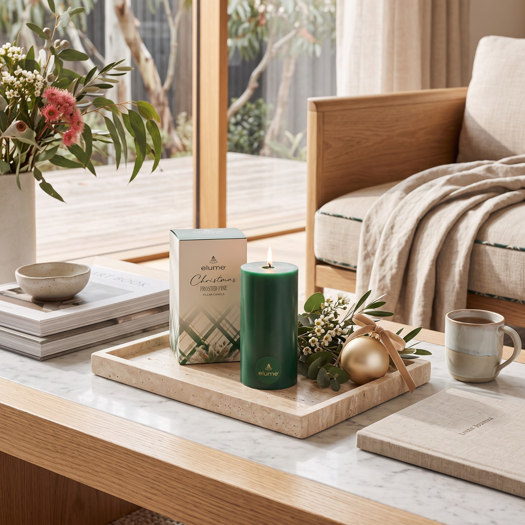 elume Frosted Pine 3x6 Green Pillar Candle