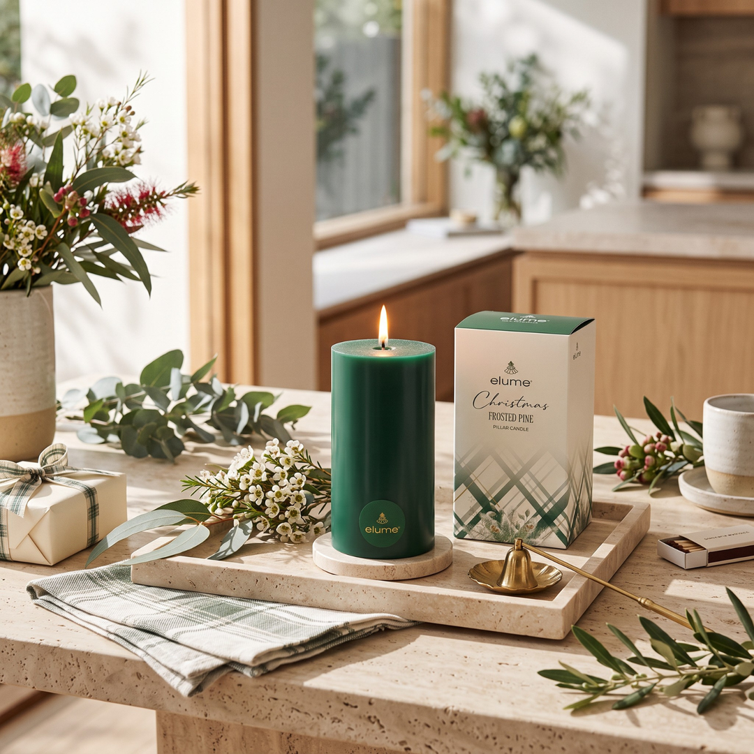 elume Frosted Pine 3x6 Green Pillar Candle