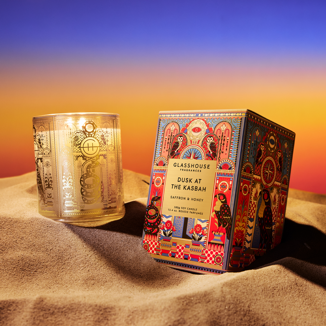 Glasshouse Dusk at the Kasbah Saffron & Honey 380g Soy Candle