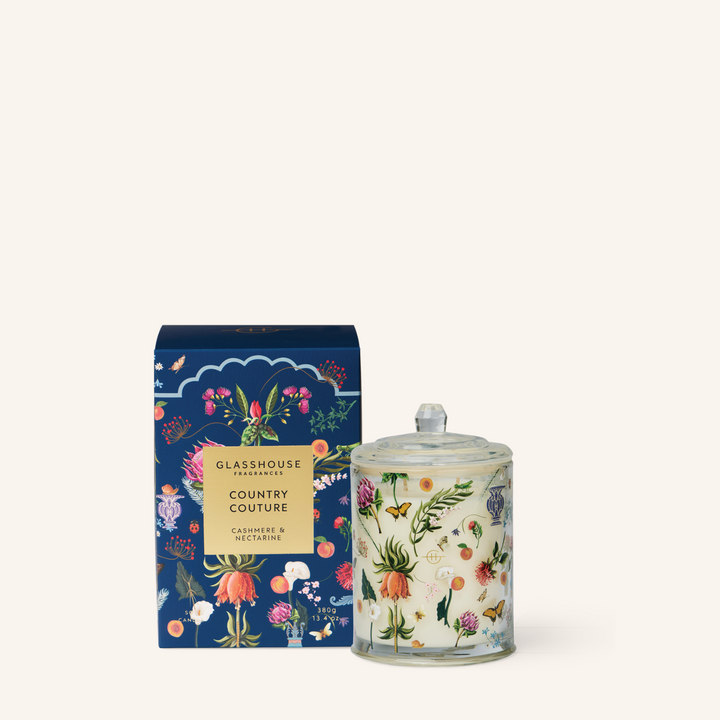 Country Couture Cashmere & Nectarine 380g Soy Candle | Glasshouse Fragrances