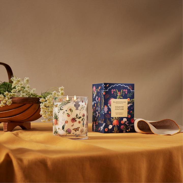 Country Couture Cashmere & Nectarine 380g Soy Candle | Glasshouse Fragrances