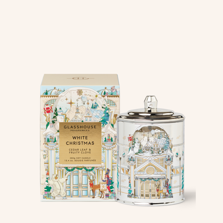 White Christmas Cedar Leaf & Fruity Clove 380g Soy Candle | Glasshouse