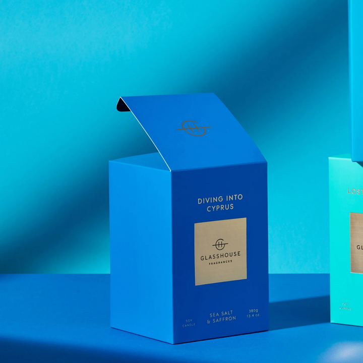 Glasshouse Diving into Cyprus Sea Salt & Saffron 380g Soy Candle