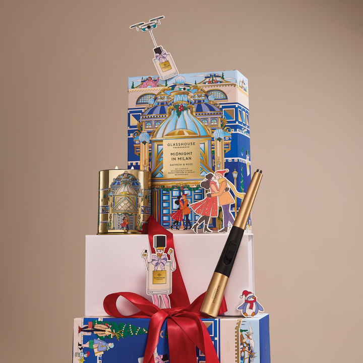 Midnight in Milan 380G Candle & Lighter Christmas Gift Set | Glasshouse Fragrances