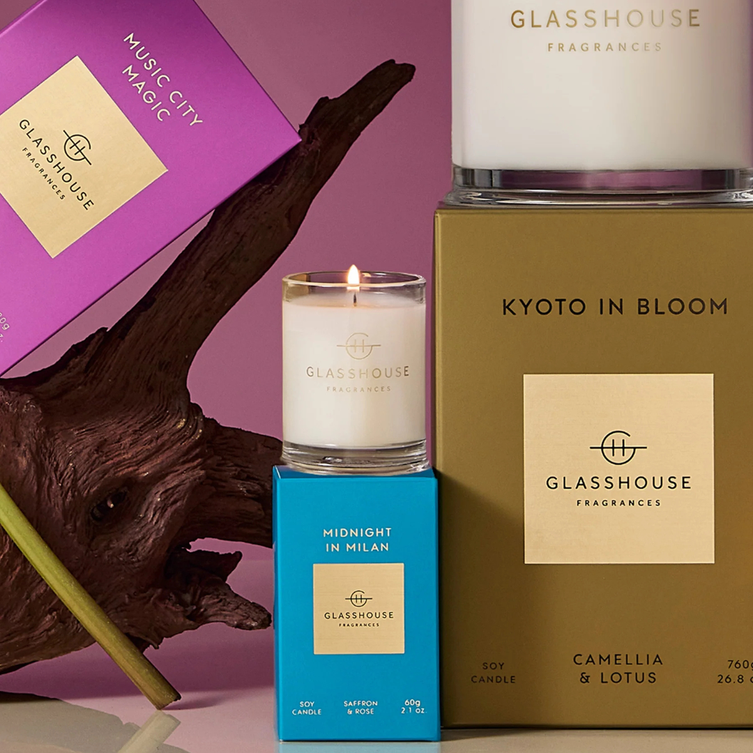 Glasshouse Midnight in Milan Saffron & Rose 60g Soy Candle