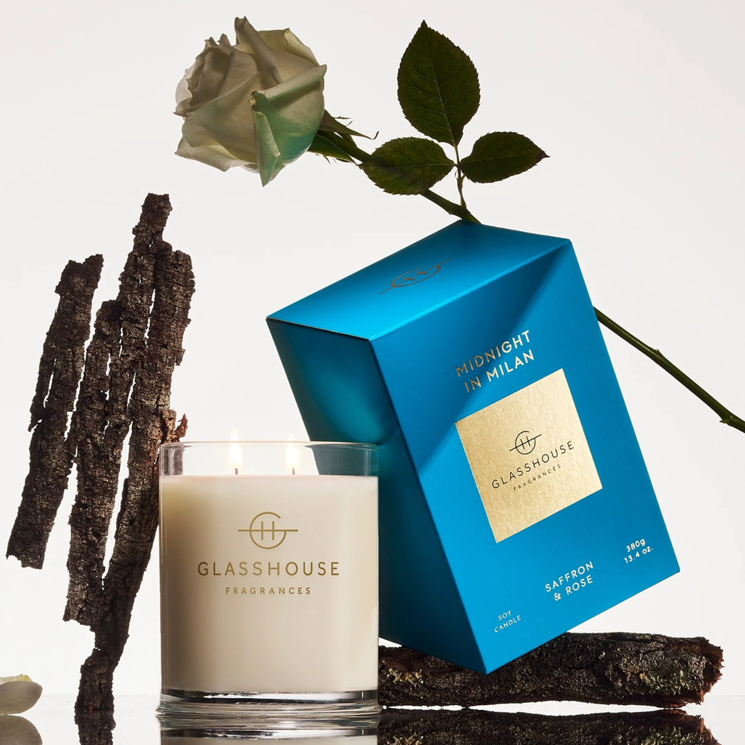 Glasshouse Midnight in Milan Saffron & Rose 380g Soy Candle