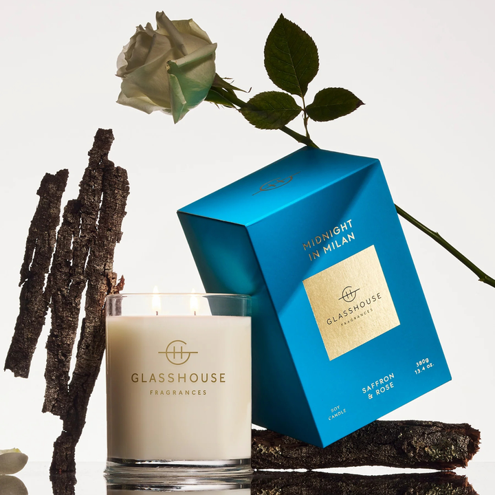 Glasshouse Midnight in Milan Saffron & Rose 380g Soy Candle