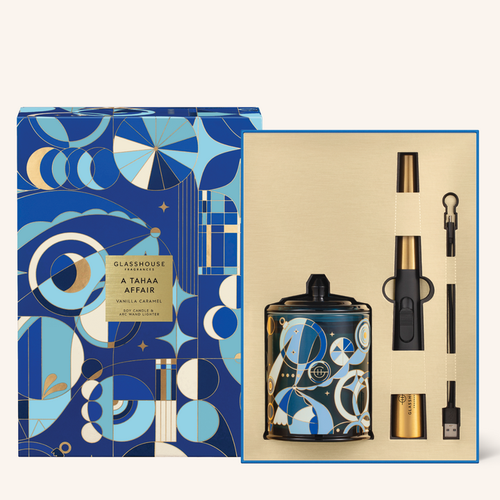 A Tahaa Affair Candle & Lighter Christmas Gift Set | Glasshouse Fragrances