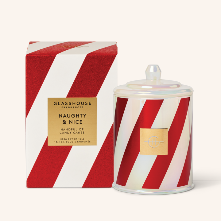 Naughty & Nice Handful Of Candy Canes 380g Soy Candle | Glasshouse