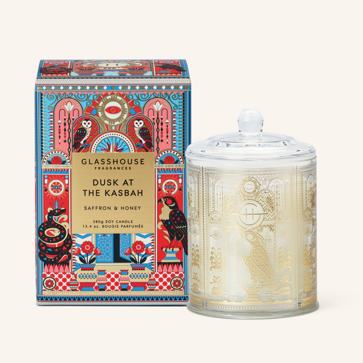 Glasshouse Dusk at the Kasbah Saffron & Honey 380g Soy Candle