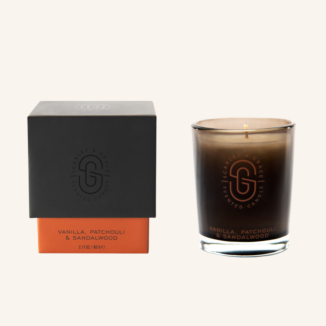 Vanilla Patchouli and Sandalwood 60g Candle | Scarlet & Grace