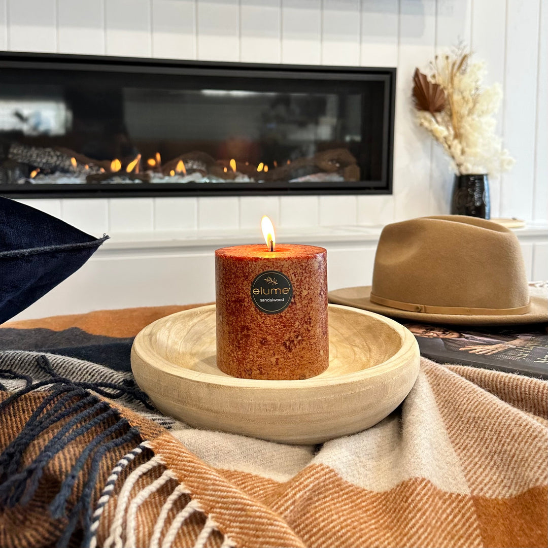 Sandalwood & Amber 3x3 Pillar Candle | Elume