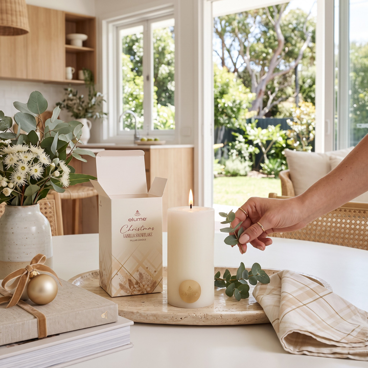 elume Vanilla Snowflake 3x6 White Pillar Candle