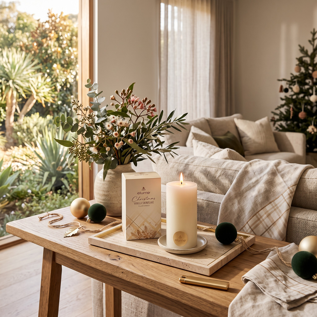 elume Vanilla Snowflake 3x6 White Pillar Candle