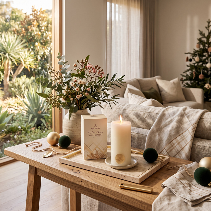 elume Vanilla Snowflake 3x6 White Pillar Candle