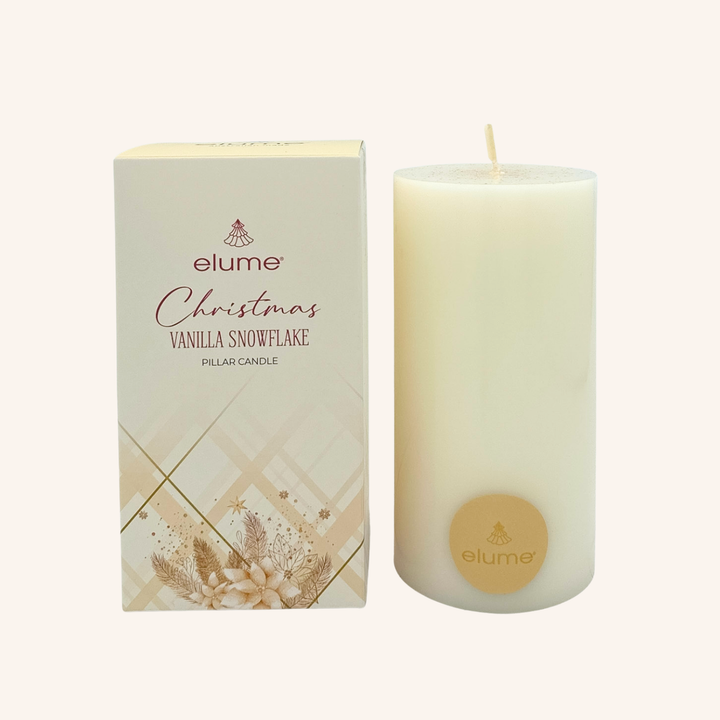 elume Vanilla Snowflake 3x6 White Pillar Candle