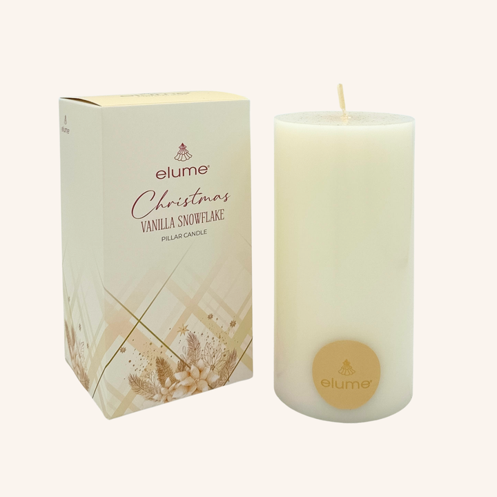elume Vanilla Snowflake 3x6 White Pillar Candle