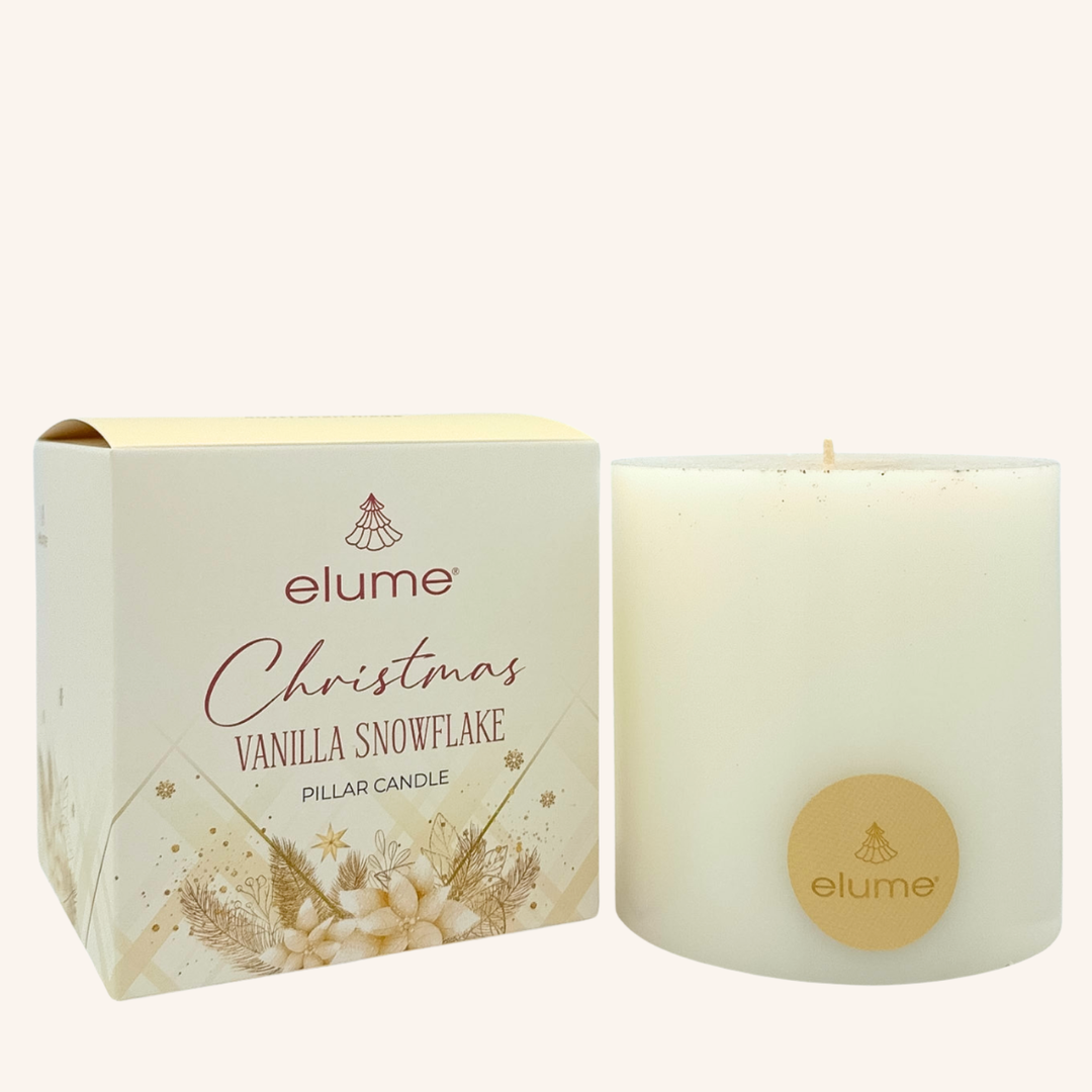 elume Vanilla Snowflake 4x4 White Pillar Candle
