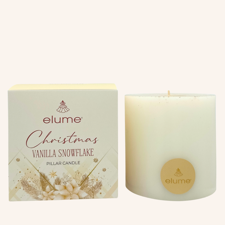 elume Vanilla Snowflake 4x4 White Pillar Candle