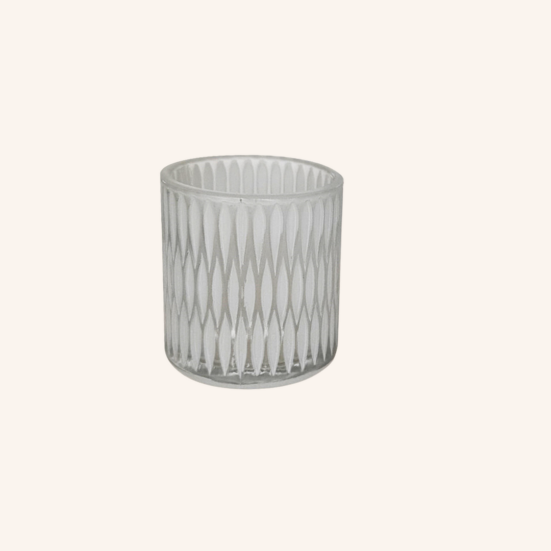 Distressed White Glass Candle Holder