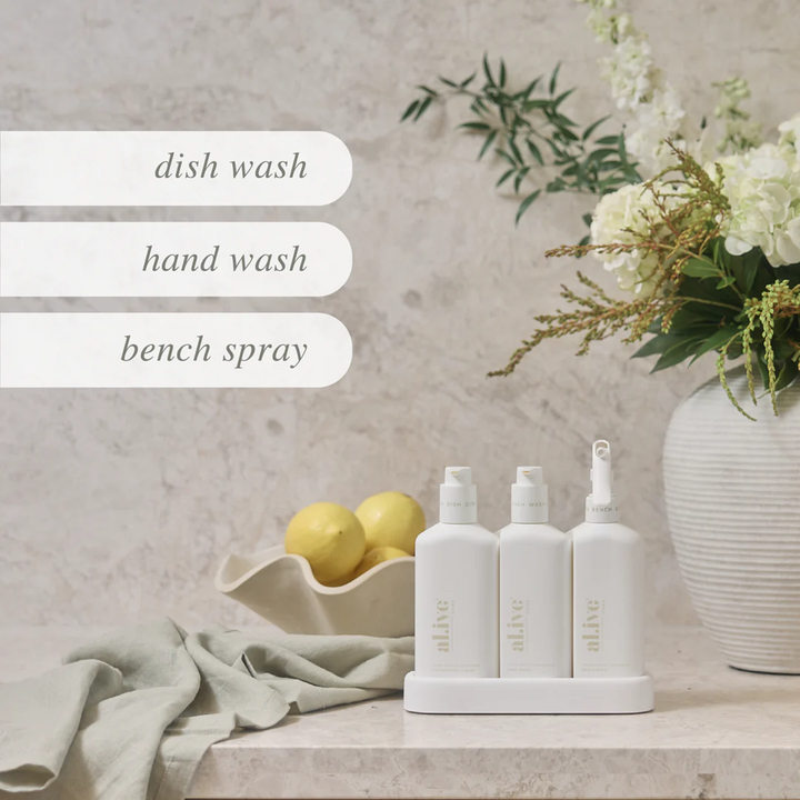 White Dishwashing Liquid, Bench Spray & Hand Wash Trio | al.ive body