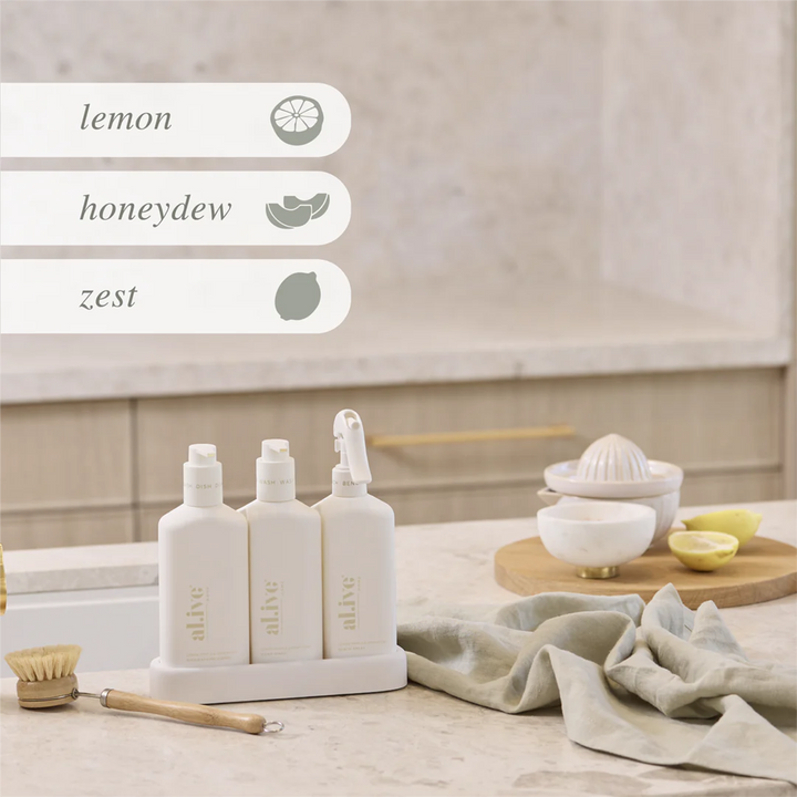 White Dishwashing Liquid, Bench Spray & Hand Wash Trio | al.ive body
