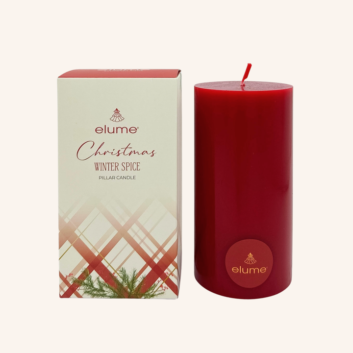 elume Winter Spice 3x6 Red Pillar Candle