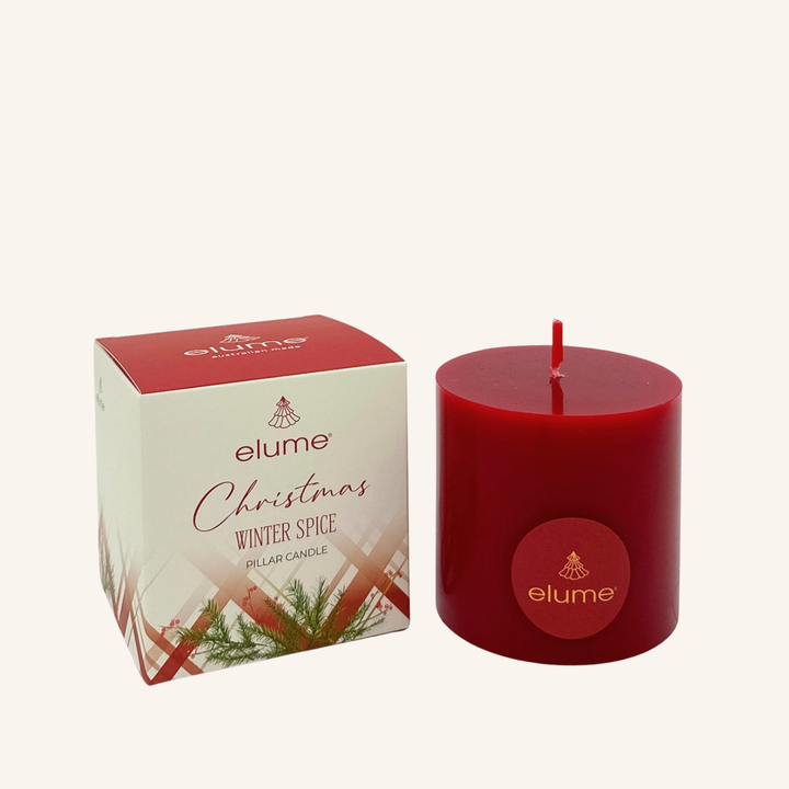 elume Winter Spice 3x3 Red Pillar Candle