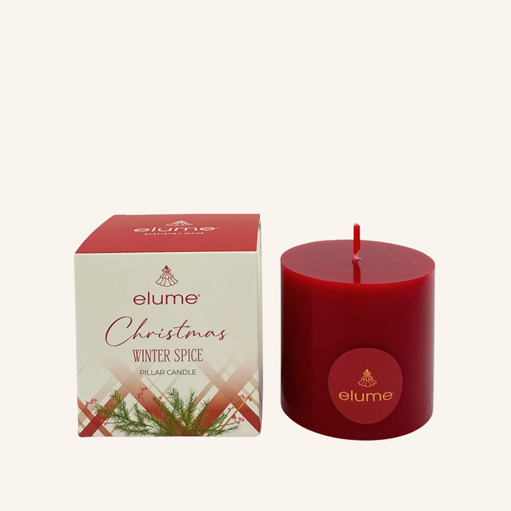 elume Winter Spice 3x3 Red Pillar Candle