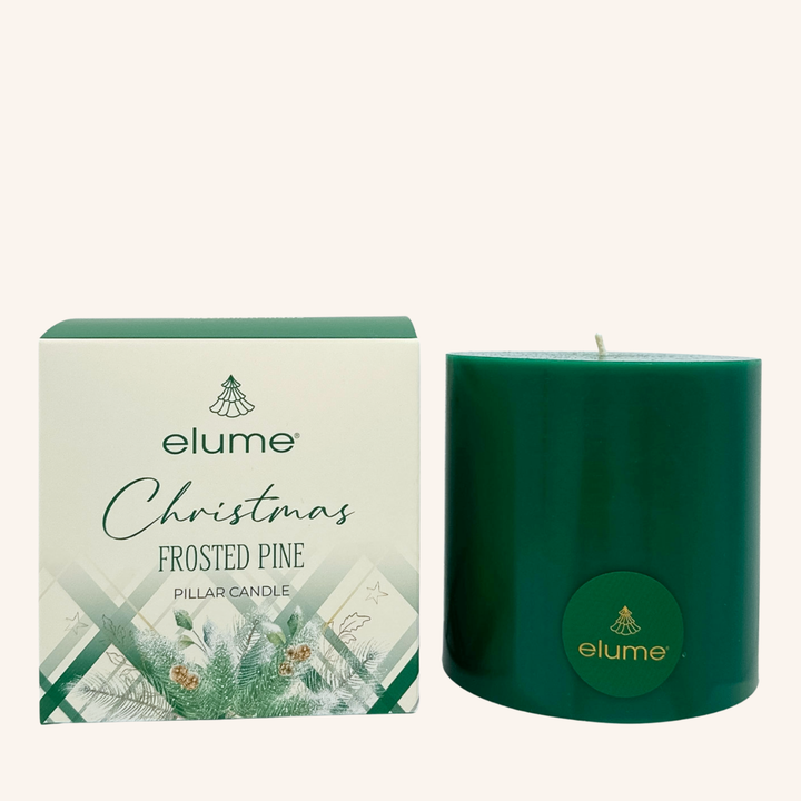 elume Frosted Pine 4x4 Green Pillar Candle