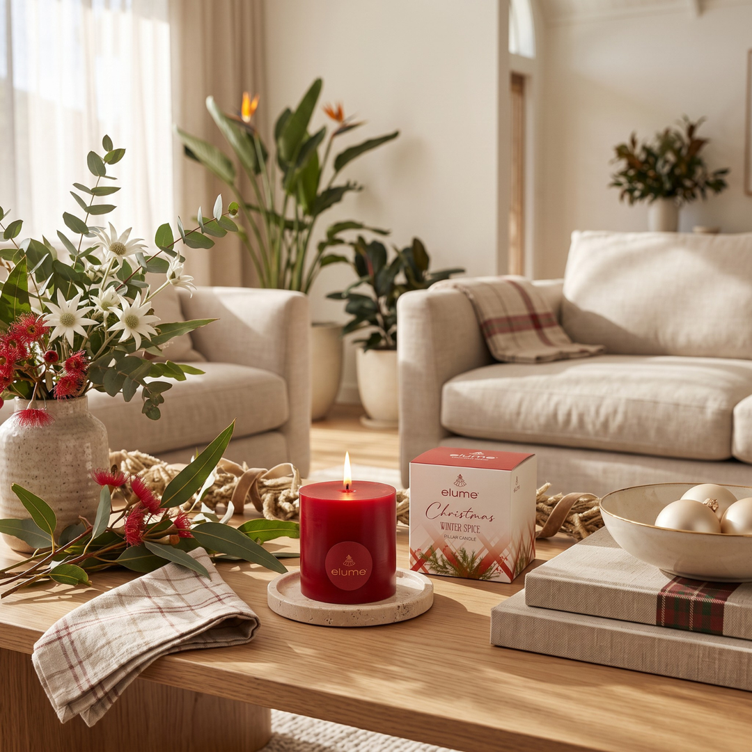 elume Winter Spice 3x3 Red Pillar Candle