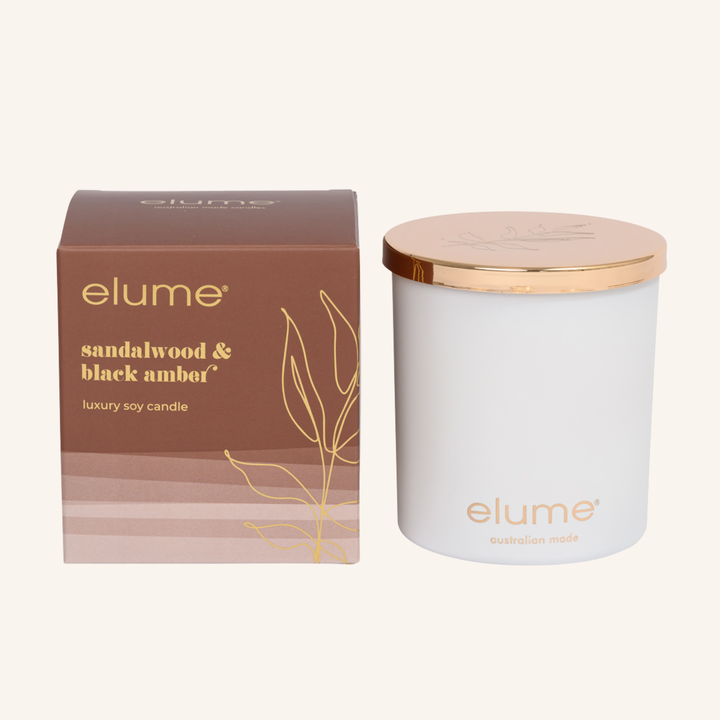 Sandalwood & Black Amber Soy Candles | Elume