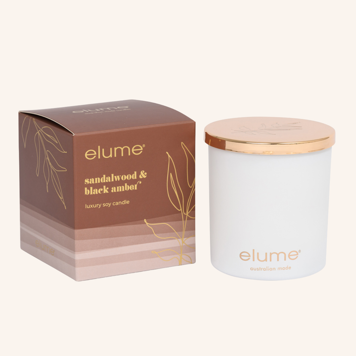 Sandalwood & Black Amber Soy Candles | Elume