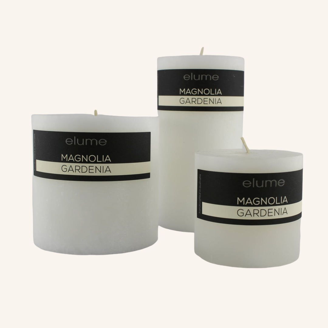 Magnolia Gardenia Pillar Candles | Elume
