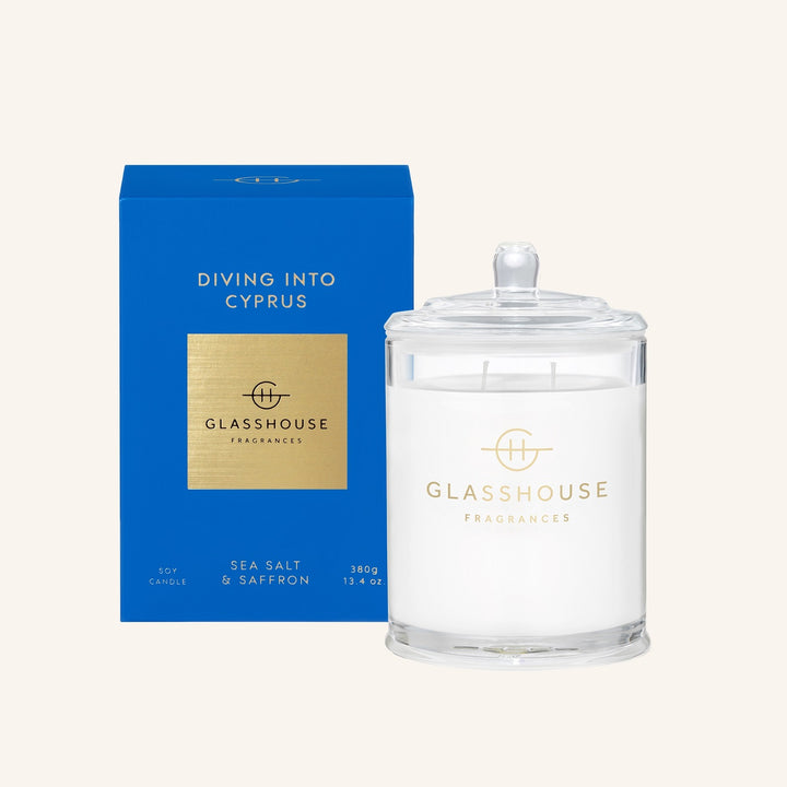 Glasshouse Diving into Cyprus Sea Salt & Saffron 380g Soy Candle