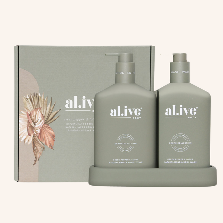 Hand & Body Wash & Lotion + Tray - Green Pepper & Lotus | al.ive body